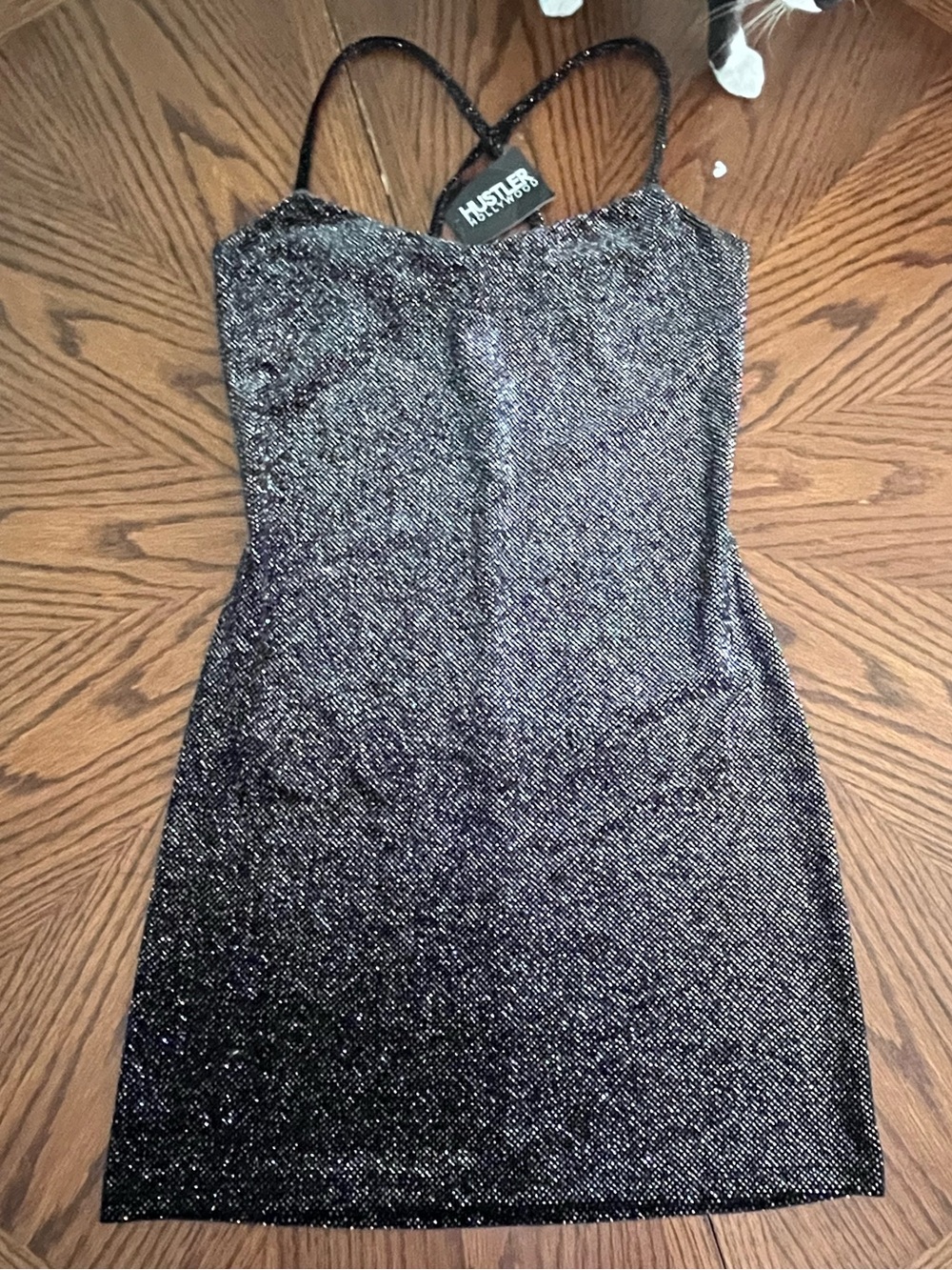 Hustler Hollywood Black Sparkle Mini Dress with Double Straps